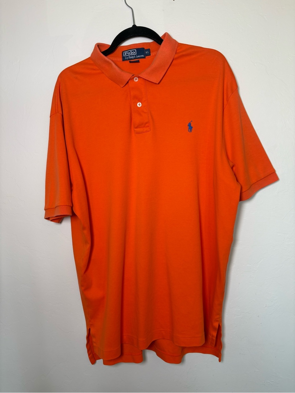 Polo Ralph Lauren Mens XL Orange Short Sleeve Pique Cotton Polo Shirt Blue Pony